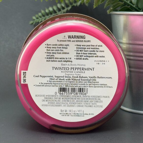 BBW Twisted Peppermint Bath & Body Works 3 Wick Candle - Picture 9 of 10